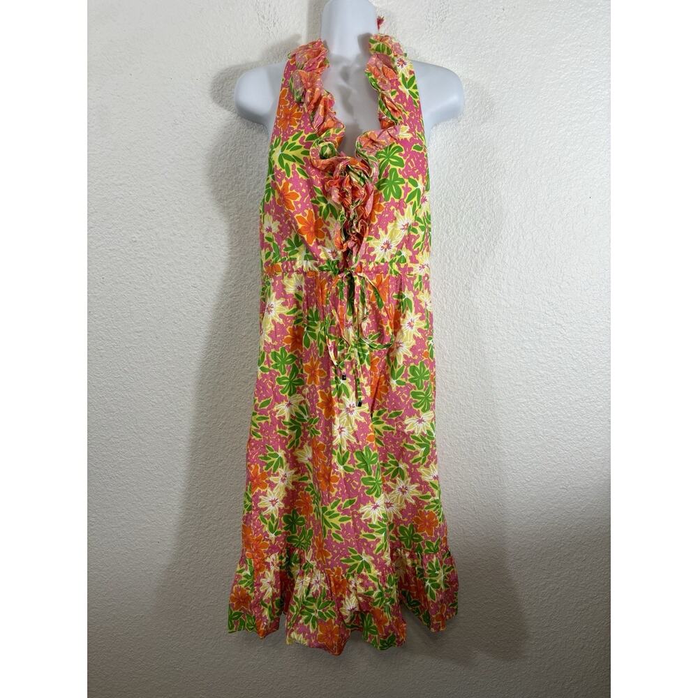 Lilly Pulitzer Dexter Dress Lawn Dress Size 14 Halter Floral Ruffled‎ Cotton